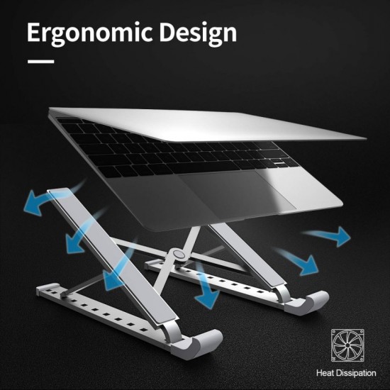 Portable Foldable Adjustable Laptop Stand Holder Universal Ergonomic Aluminium Alloy Travel Mini Notebook Stand for MacBook Notebook Computer PC iPad  Silver