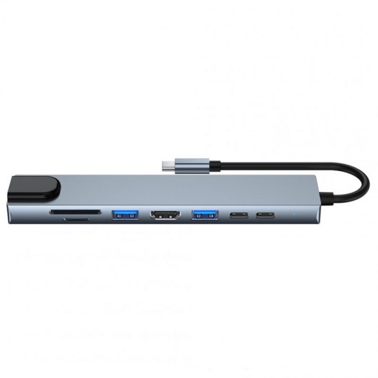 Usb C Hub Type-c 3.1 To 4k Hdmi-compatible Rj45 Usb Sd/tf Card Reader Pd Fast Charge 8-in-1 Usb  Dock silver